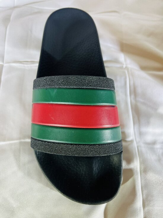Gucci Men\'s Slide Sandals 308234 GIB10 Black Green Red Striped Rubber Size 7 main image 4